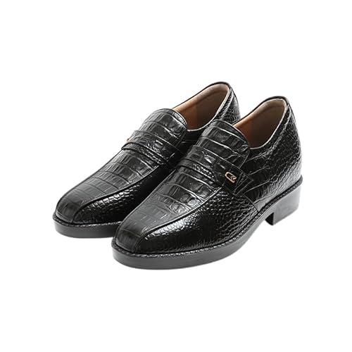 0342ビジネスシューズ 本革 革靴 紳士靴 牛革クロコ調スワローモカ 7cmアップ シークレットシューズ No.236 ブラック 23.5cm