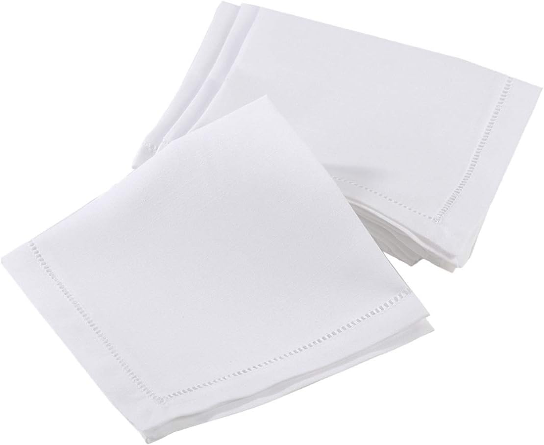 Fennco Styles White Handmade Basic Hemstitch Border Linen-Cotton Table Runner 16" W X 120" L
