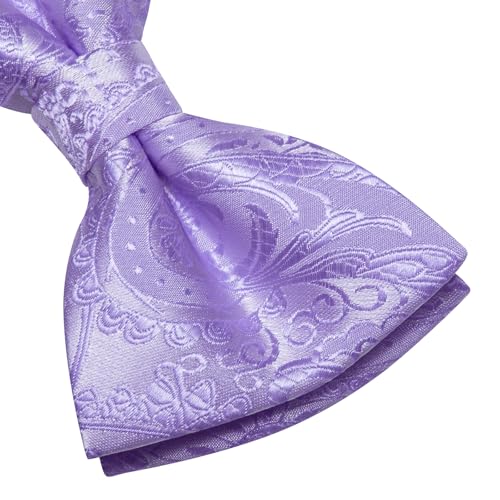 Image of Dubulle Mens Paisley Striped Bowtie Set Pre-tied Bowtie for Men and Pocket Square Set Wedding Business