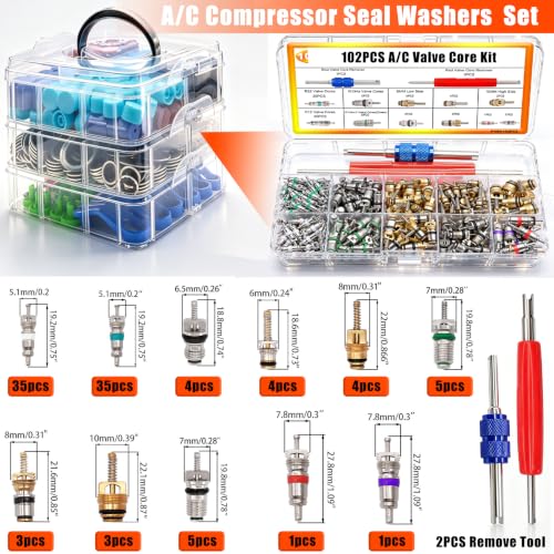 Image of Taiss 6 Set Car A /C Repair Kits,102PCS A /C Valve Core Kit+270pcs O Ring Seals+80pcs Valve Core Caps+45pcs A /C Compressor Seal Washers+16PCS AC Fuel Line Disconnect Tool Set+4PCS Oil seal hook(517PCS)