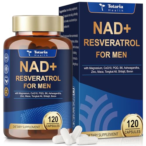 Totaria NAD+ Supplement for Men - NAD Trans-Resveratrol Supplement with CoQ10, PQQ, Magnesium,Ashwagandha – NMN & NMNH Alternative - Cell Energy & Vitality – 120 Capsules