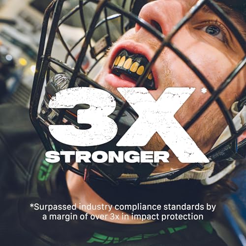 Image of SAFEJAWZ Mouthguard Slim Fit, Adults and Junior Mouth Guard with Case for Boxing, Basketball, Lacrosse, Football, MMA, Martial Arts, Hockey and All Contact Sports (Goldie, Adult (12+ Years))