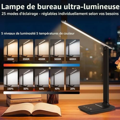 UPXNBOR Lampe de Bureau LED, Lampe de Table pour Lecture et Travail – vue 2