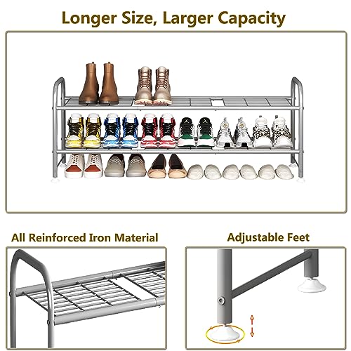 Image of LINZINAR Shoe Rack 2 Tier Storage Organizer for Closet Entryway Metal Grey