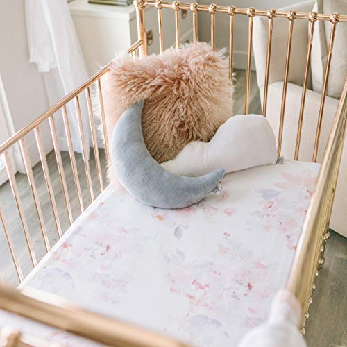 Image of Oilo Crib Sheet, Breathable 100% Turkish Cotton Fitted Jersey, 300 Thread Count, Machine Wash, Fits Standard Crib (28 inch x 52 inch x 6 inch), Toddler Bedding, Girl, Boy, & Neutral Nursery Design, Prim Floral