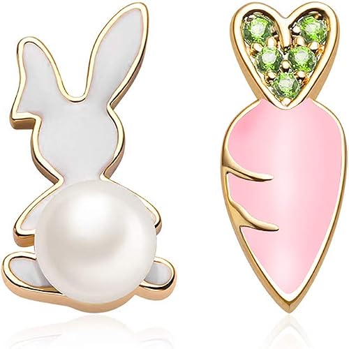 Easter Earrings White Rabbit Bunny Carrot Stud Earrings