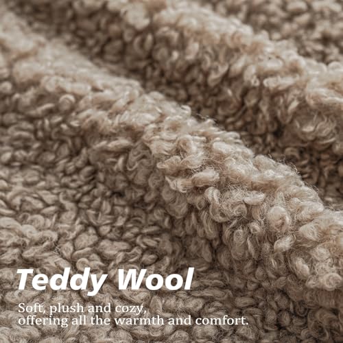 Image of Foindtower Set of 2 Curly Teddy Wool Pillow Covers Decorative Boucle Textured Lumbar Throw Pillow Faux Fur Pillowcases Sheepskin Cushion Case for Sofa Bedroom Car 12 inchx20 inch Khaki