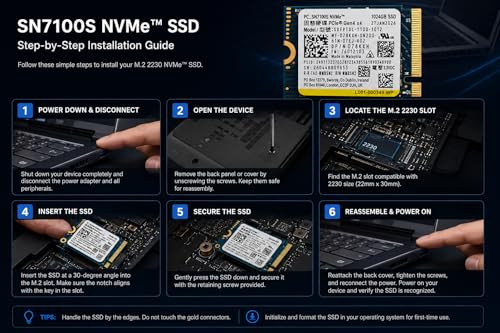 Image of 1TB M.2 NVMe SSD 7100S (OEM) Compatible with SANDISK [Key Specs: M-Key | Form Factor 2230 | PCIe Gen 4 x 4 | Read & Write Speed Up to 7250MB /s & 6900MB /s | 3D QLC NAND] | 1 Year Seller Warranty