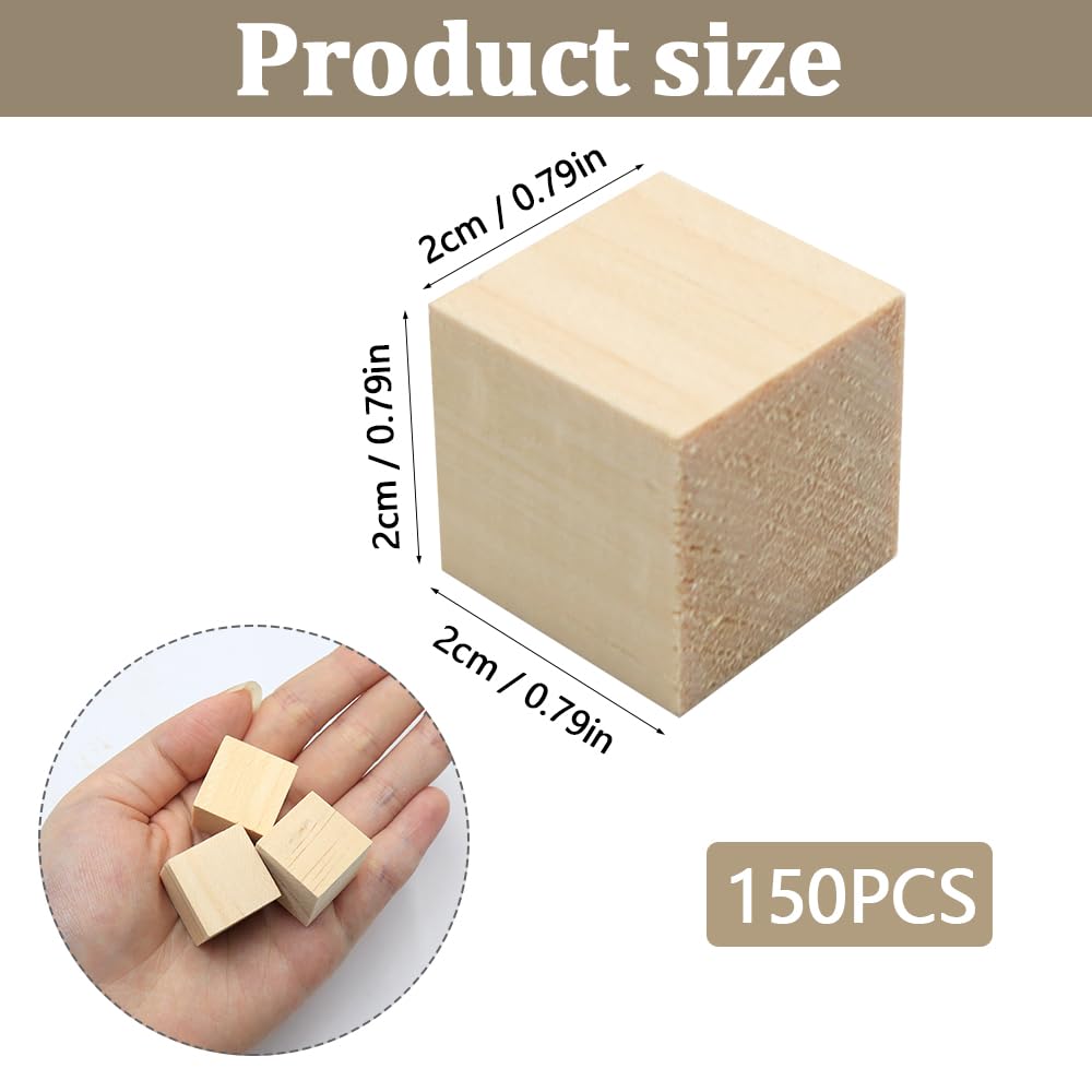 200 Pièces Cube Bois, 20 mm Mini Cubes en Bois Vierges, Pin Carrés Naturel, Blocs Carrés de Pin Brut pour DIY Peinture, Gravure