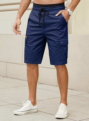 Jmierr Men's Casual Twill Cargo Shorts Cotton Drawstring Classic Cargo Stretch Short With 6 Pockets For Men, Us34(M), A Blue #TOP3