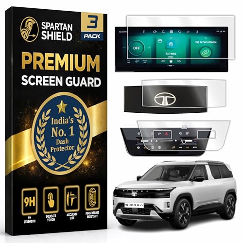 Image of SPARTAN SHIELD {3 PACK} Screen Guard For TATA SIERRA 2025+ || PURE, PURE+ & ADVENTURE || 10.25 Inch Infotainment Touchscreen + AC Panel + Sterring Cluster Protector || Anti Scratch | Water Resistant | HD Clarity || TataSierra Car Accessory 2026 [NOT TEMPERED GLASS]