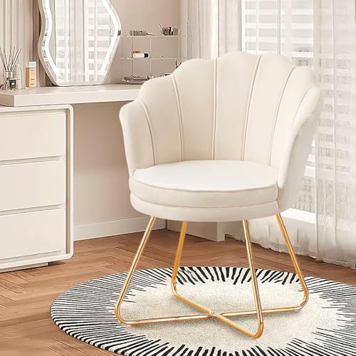 Hellove Chaise Coiffeuse, Chaise Coquillage Velours avec Pieds en Métal l'or, Fauteuil Salon...