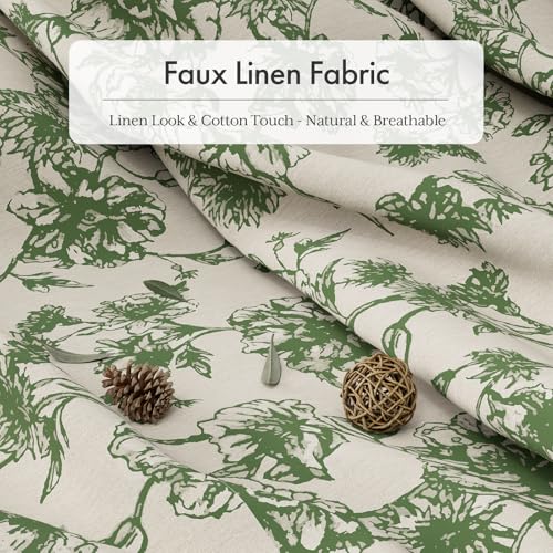 Image of AmazerBath Sage Green Floral Shower Curtain, Modern Farmhouse Shower Curtain Set with Tassels, Rustic Faux Linen Shower Curtain Washable with Hooks for Cottagecore Style, 72x72 Inches