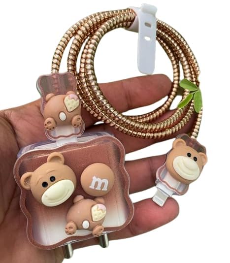 Image of 4 in 1 Compatible with iPhone Charger Case Cover | Silicon Charger Case Cover for Apple 18-20W 360 Degree Protection Case with Wire Saver (M Brown 11)