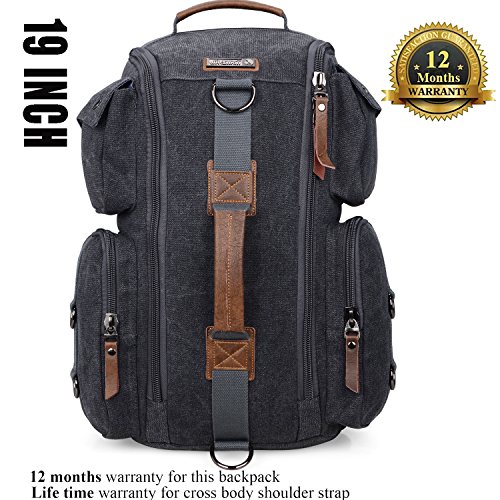 WITZMAN Canvas Backpack Large Travel Backpack for Men Backpack Duffel Bag Carry on Rucksack Hiking Bag (6661 canvas black)