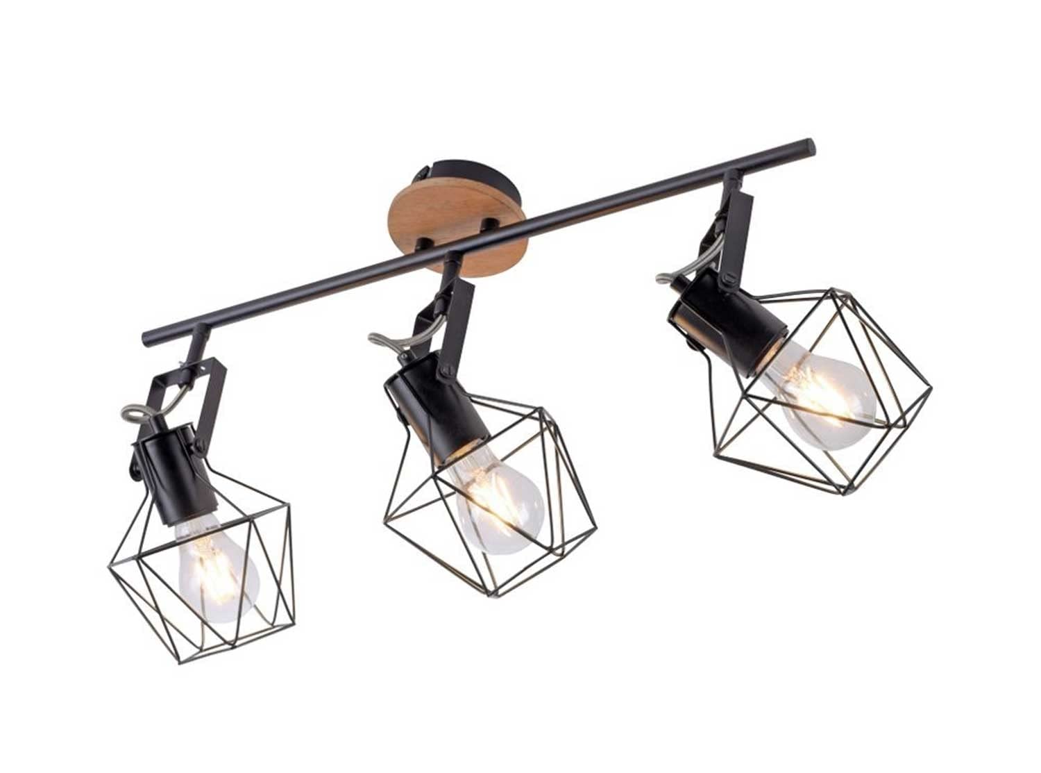 Just Light. Strahler Deckenleuchte Deckenlampe Deckenstrahler Spotleuchte | E27 | 3-flammig | Holz | Metall | Braun | Schwarz | Schwenkbar | Verstellbar
