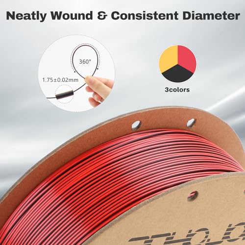 Image of 3DHoJor Silk PLA Filament 1.75mm Black Red Gold Triple Color PLA 3D Printer Filament 3 in 1 Coextrusion 1KG Spool(2.2lbs) 3D Printing Filament Dimensional Accuracy + /- 0.03mm