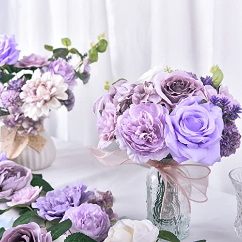 Jicko Winco Artificial Purple Flowers Combo Silk Fake Flowers With Stems For Diy Wedding Bouquets Bridal Shower Centerpieces Arrangements Cake Decorations Party Home Decor (Purple & White) #TOP5