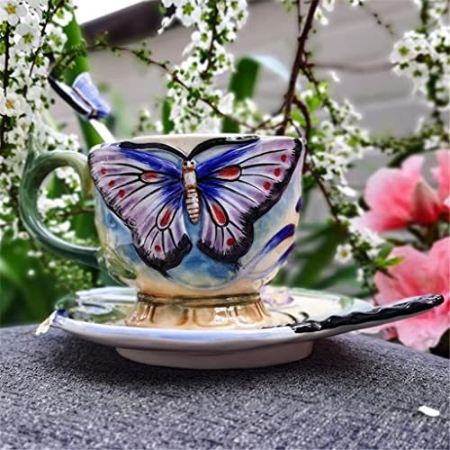 BJH Taza de Mariposa Taza de cerámica Juego de Tazas de té Taza de café Juego de té de Flores Underglaze Taza de Boda… - Imagen 4