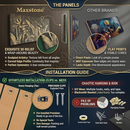 Image of Maxstone Beautiful Maple Leaf Big Size Wall Painting For Multiple Frames Leaves Painting for Living Room, Bedroom, Office, Hotels,Drawing Room Wooden Framed Digital Painting (30x60 inch) M1180