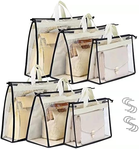 Handbag Storage Organizer,6 Pack Dust Bags for Handbags,Purse Organizer for Closet, Purse Cover Hanging Closet Organizer with Zipper and HandlesInclude 6 hooks