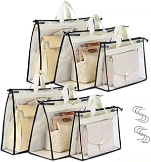 Handbag Storage Organizer,6 Pack Dust Bags for Handbags,Purse Organizer for Closet, Purse Cover Hanging Closet Organizer with Zipper and HandlesInclude 6 hooks