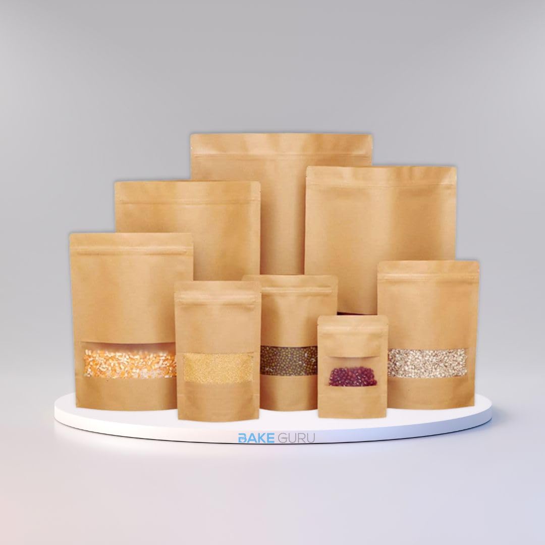 BakeGuru® Brown Ziplock Storage Pouch | Reusable Airtight Standup Kraft Paper Pouch | 250 grams | 12 * 20 CM | (50, 250g) (B0DFH9YHLJ) Amazon Price History, Amazon Price Tracker