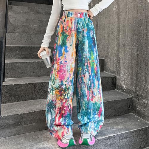 Pantalones vaqueros holgados para niñas y adolescentes con diseño colorido de estilo tie-dye 3