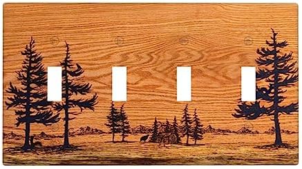 Rustic Brown Pine Tree Wood Print 4 Gang Light Switch Cover Quad Toggle Wall Plate Decorative Electrical Switchplate Faceplate for Bedroom Living Room Bathroom Home Decora(plastic) - 1