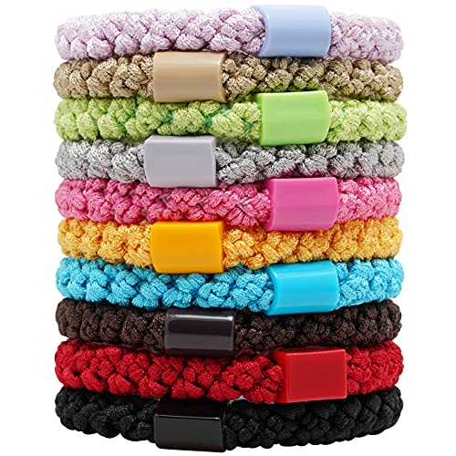 HBY Large Hair Ties, Ponytail Holders, Gentle Hold Soft & Stretch Hair Band for Heavy Curly Thick Hair, No Damage No Crease Headbands for Woman Girls Lady,Colorful, 10pcs