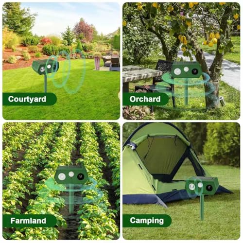 Cat Repellent For Gardens Uk, Solar-Powered Dual-Action Animal Deterrent With Ultrasonic & Strobe Flashlight, 18M Motion-Activated Scarer, Waterproof Outdoor Defender For Cats, Foxes, Squir (Green) - 6