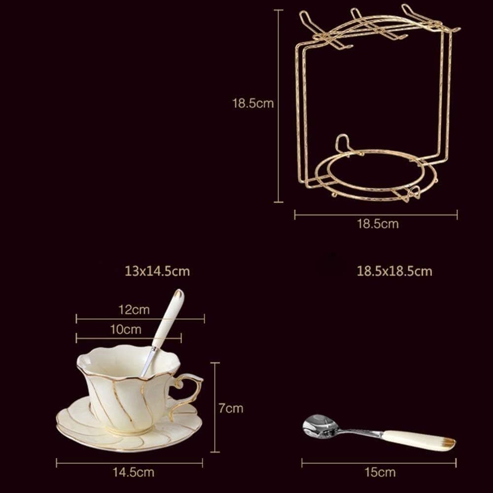 Zestaw Filiżanek Do Herbaty Kawy Prosty Zestaw Ceramicznych Filiżanek Do Herbaty Europejski Zestaw Filiżanek Do Kawy I Zestaw Spodków Z Metalowym Uchwytem Do Domu(19 Pieces)