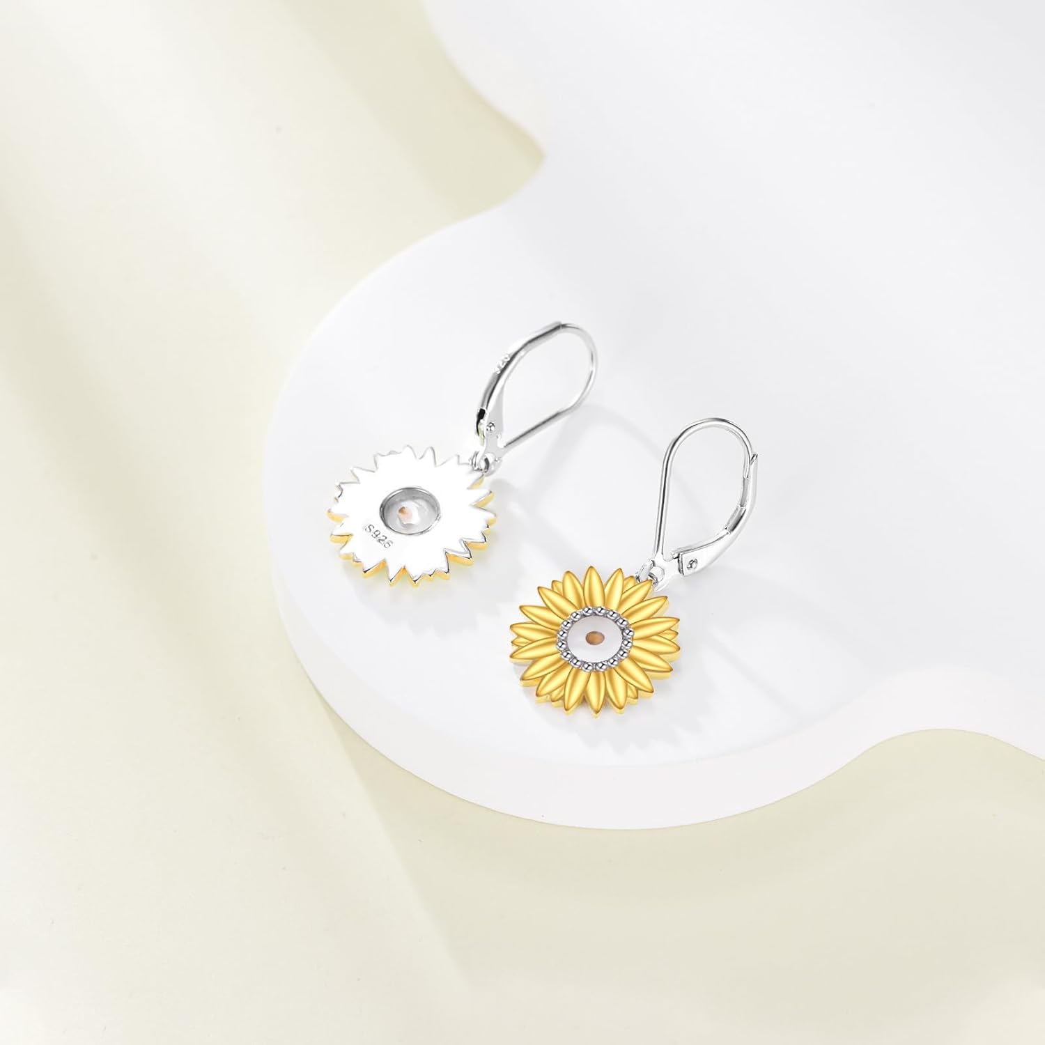 925 Sterling Silver Mustard Seed Earrings for Women Hypoallergenic Sunflower Drop Earrings Gift for Her - Image 3