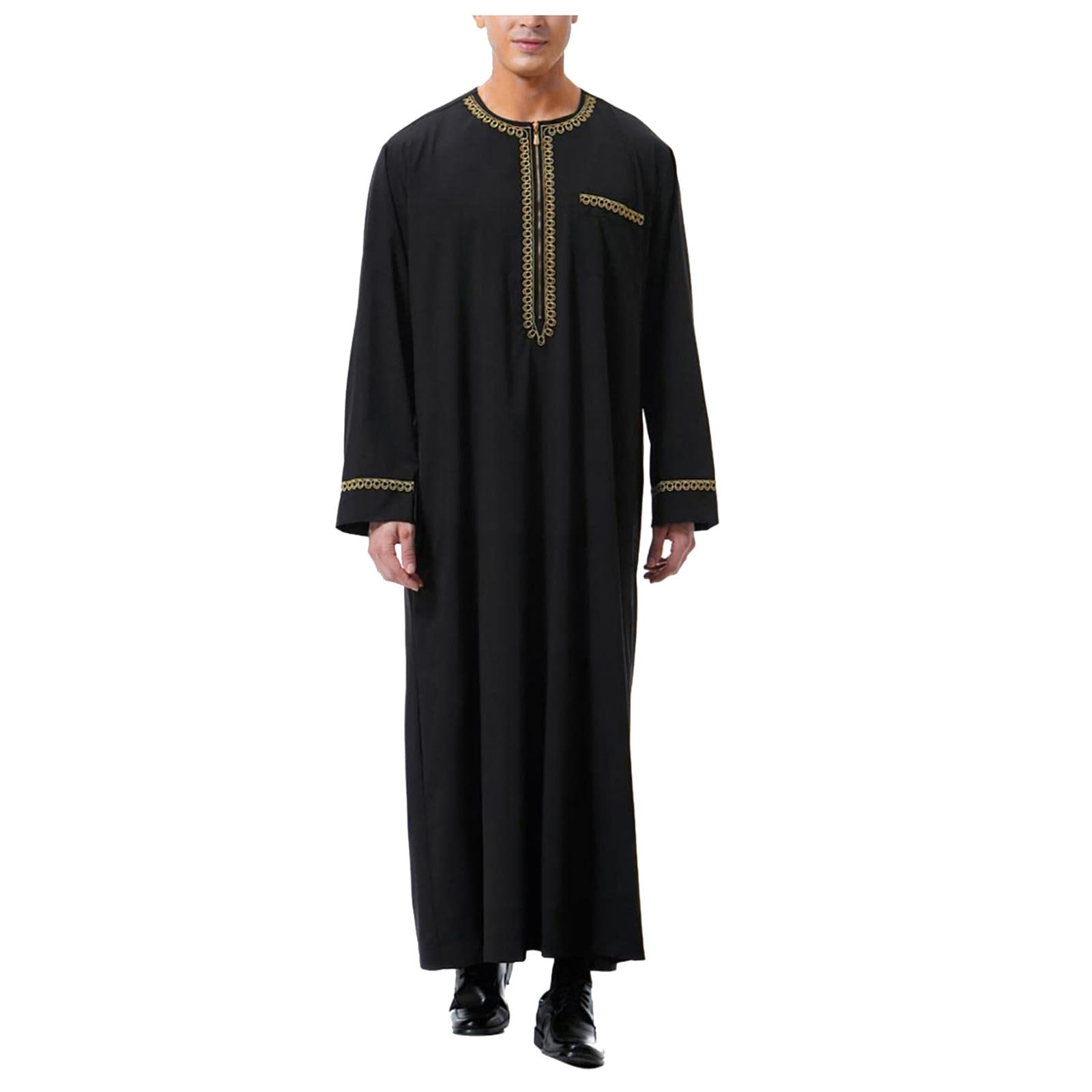 Djellaba Homme Moyen-Orient, Robe Musulmane Manches Longues, Abaya Dubaï Traditionnelle, Kandoura Ethnique, Dishdasha Arabe Thobe Islamique pour le Ramadan et les Événements