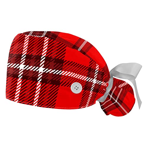 Casquettes de travail JDEZ en plaid rouge pour cuisine et soin