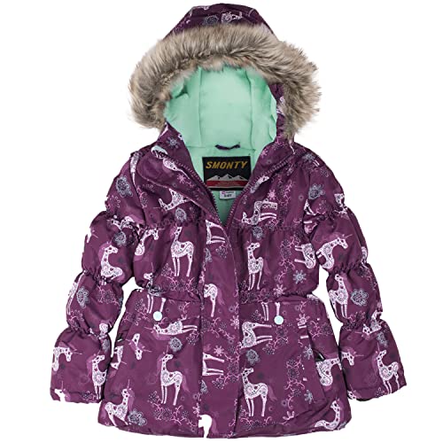 SMONTY Filles Veste de Ski Imperméable Chaud Manteau de Neige à Capuche Enfants Manteau d'Hiver (Violette, 5-6) Cover