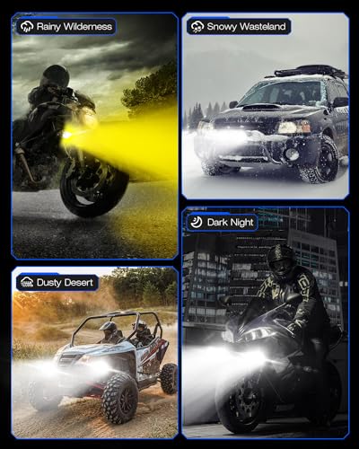 Image of NOVSIGHT 2 Inch Motorcycle Auxiliary Off Road LED Driving Fog Lights, Pair | Amber /White 8 Lighting Modes, With 2 Types Brackets, Strobe LED Offroad Work Lights for Motorcycle Trucks ATV UTV