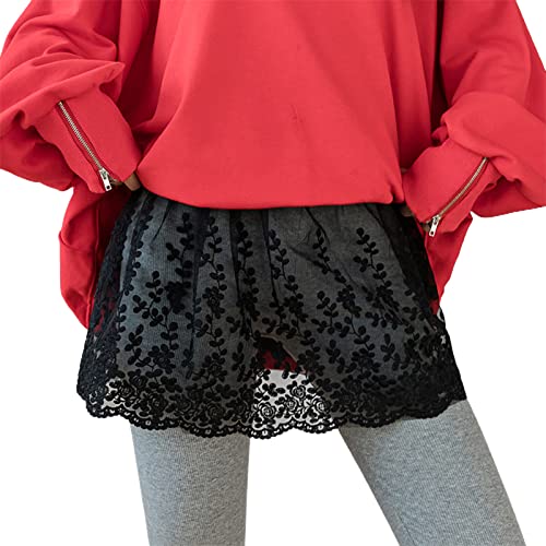Women Adjustable Layering Fake Top Lower Sweep Shirts Extender Mini Skirt Half-Length Splitting A Version Slips(A-Lace Black,3X-Large) #TOP1