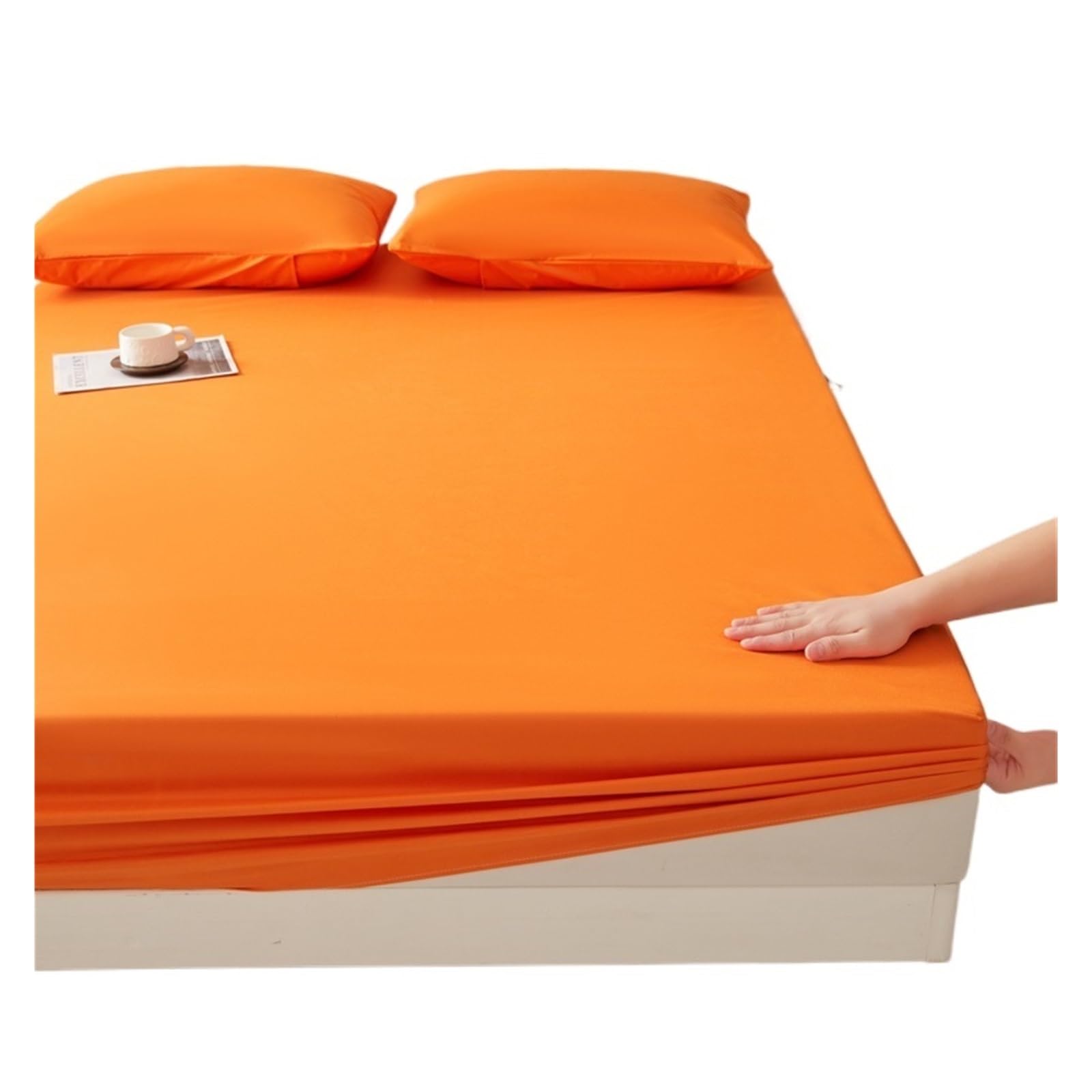 BGHYJKOL Mattress Protector Double Bed Elastic Fitted Sheet Waterproof Couple Double Bed Sheets Linen Mattress Protector(Orange,King)