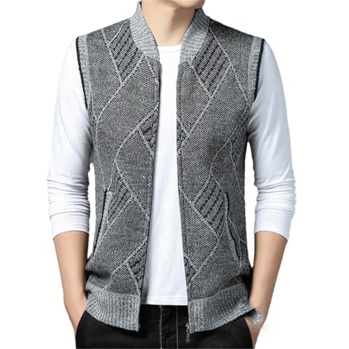 Men Thick Sleeveless Sweater Vest Cardigan Zipper Stand Collar Knitted Waistcoat