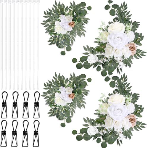 Hotop Wedding Arch Flowers Set of 4 Artificial Faux Floral Swag, White