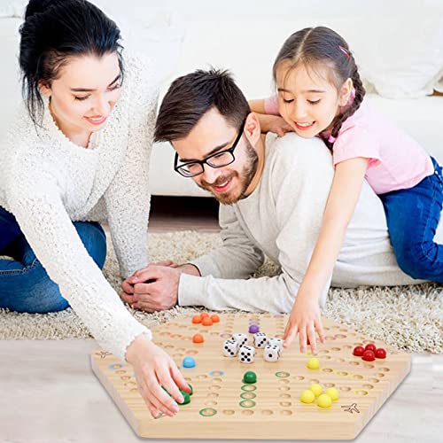 Horow Large Original Marble Game Wahoo Board Game Double Sided Painted Wooden Fast Track Board Game For 6 And 4 Players 6 Colors 24 Marbles 6 Dice For Family Friends And Party (Extra-Large Size) #TOP6