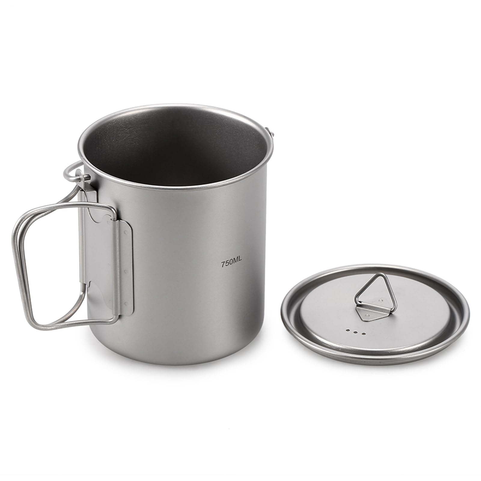 HUIOP Ultraleichter 750 ml Titan-Topf, tragbarer Titan-Wasserbecher mit Deckel und faltbarem Griff, Outdoor, Camping, Kochen, Picknick