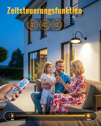 FabStyl Solar LED Lampe Außen, Hängelampe & Wandleuchte mit Fernbedienung, 3 Farbtemperaturen, 5000mAh Akku, 10–12h Leuchtdauer, IP65 Wasserdicht für Gartenhaus, Schuppen, Garage, Stall, Terrasse