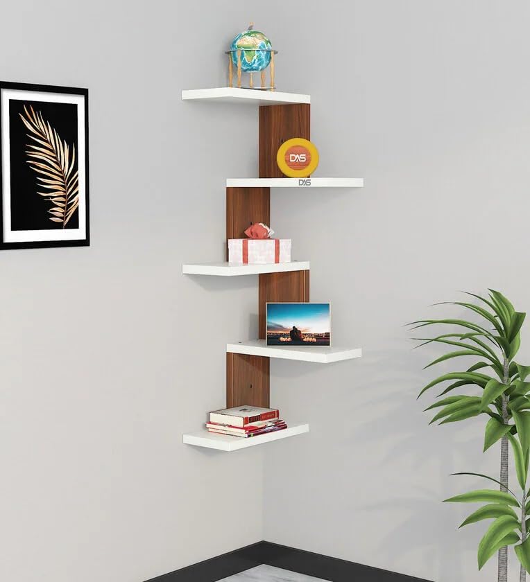 WIQOWEG 5-Tier Corner Shelves, Floating Corner Shelf, Wall Organizer, Easy-to-Assemble Tiered Wall Mount Shelves for Bedrooms, Bathroom Shelves, Kitchen, Offices, & Living Rooms (Brown&White) (B0D361RDHH) Amazon Price History, Amazon Price Tracker