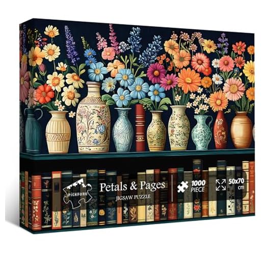 Wildflower Puzzles for Adults 1000 Pieces, PICKFORU Vintage Flower Book Puzzle, Wildflower Pages Jigsaw Puzzle for Book Lover, Floral Art Bookshelf Library Puzzles