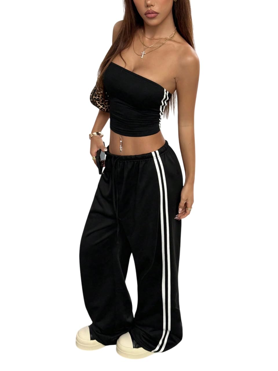 dockstreet Women's Striped (Two Side White Striped) / Unisex ONESOPEN Bottom Drawstring Pure Cotton Stretchable Baggy Jogger Pants-picture-18