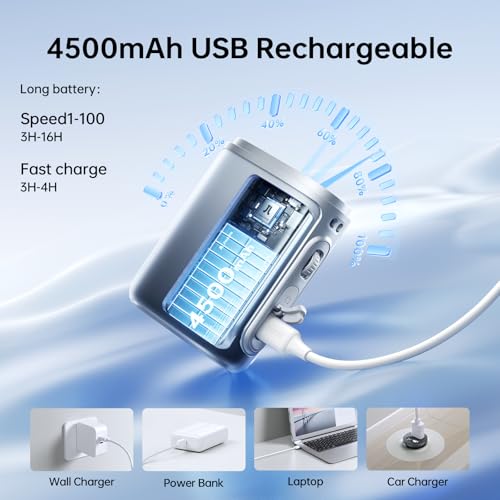 Image of JISULIFE Portable Neck Fan, 100 Adjustable Speeds, 40000 RPM Cooling, Mini Personal Wearable Fan, 4500mAh USB Rechargeable, 16H Runtime, LED Display - Gifts for Outdoor, Travel, Camping (Black)
