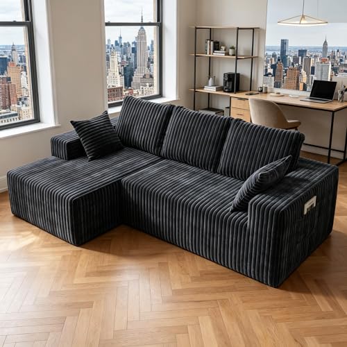 Image of 95 inch Modular Sectional Sofa - Memory Foam Sectional Couches with Deep Seat and Side Pockets,Modular Sofa Couches L-Shape Couch with Chaise, Boneless couches for living room(Black, 95 inch+Left Chaise)