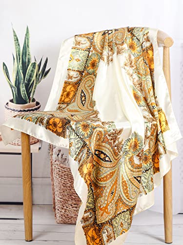 Janmercy 16 Pcs 35" Satin Head Scarf Hair Scarf Silk Like Bandana Large Square Satin Headwear Silk Headscarf Neck Hair Wrap for Women Girls, 16 Styles4